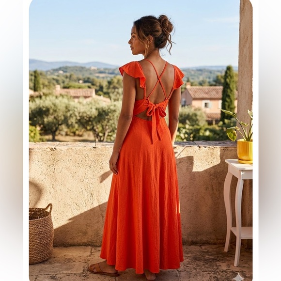 Free people Elegant Orange Maxi Dress Length 58 inches excellent condition - Picture 9 of 9